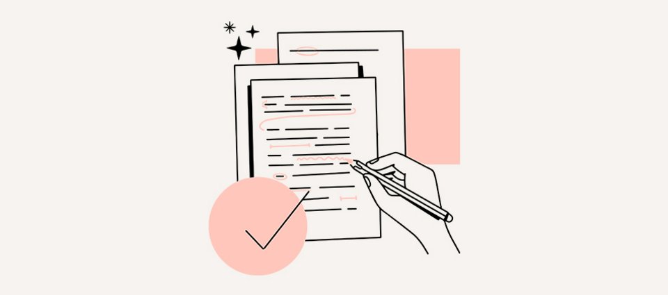 Ilustración de una corrección de texto